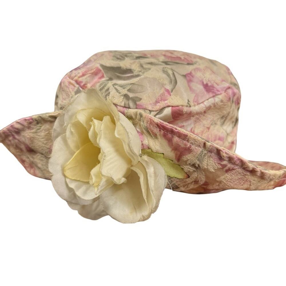Vintage Floral Fabric Flip Front Bucket Hat Blossom 90s Y2K 3D Flower One Size
